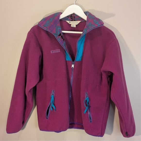 Vintage Columbia Fleece Jacket Y2K Pink Turquoise Purple Casual Layer - Size S - Picture 1 of 10